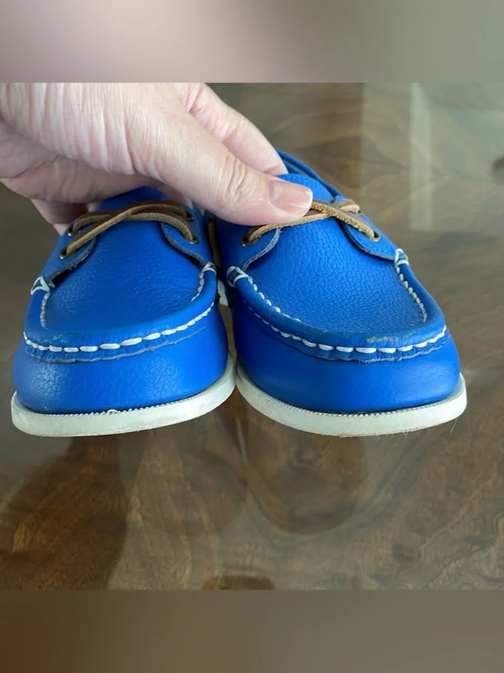 Janie and Jack Capri Royal Blue Kids Boat Shoes with Brown Laces